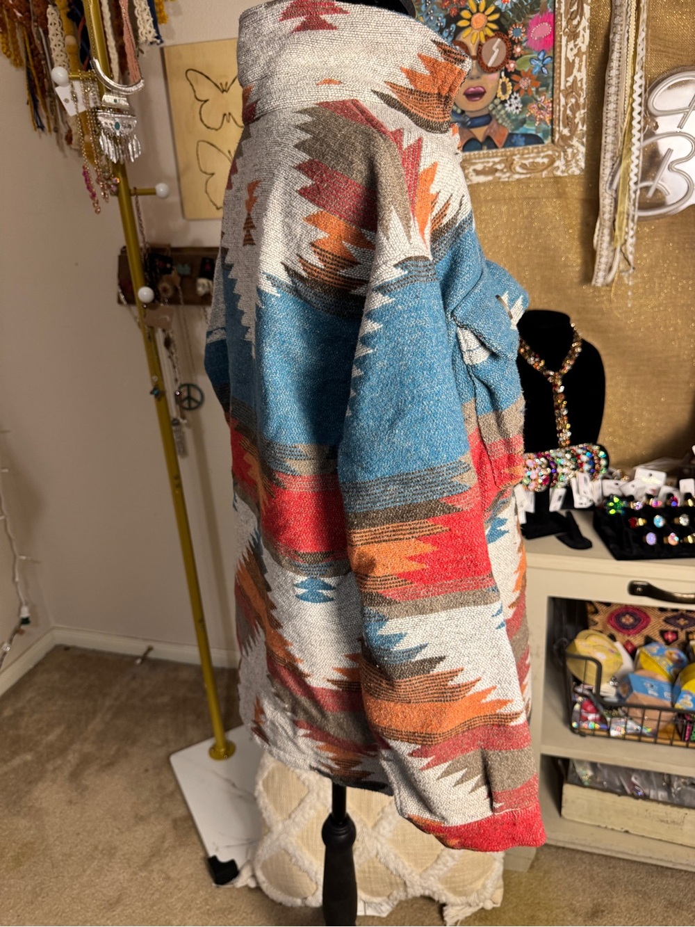 Womens Aztec Patterned Button-Front Jacket - Multicolor - Picture 4 of 8